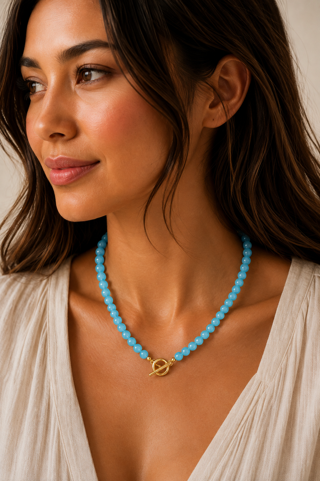 Sky Blue Beaded Toggle Necklace