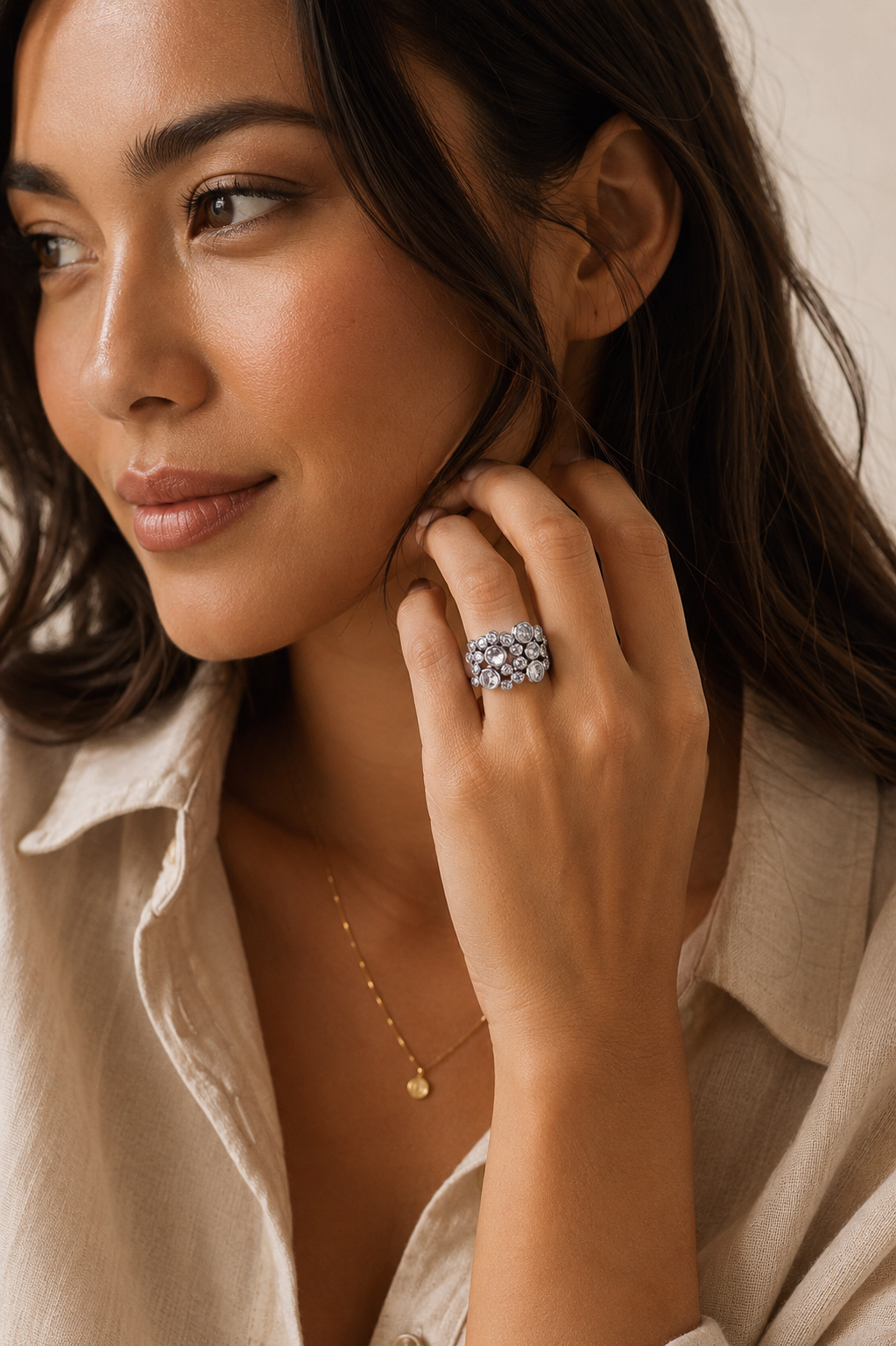 Silver Bubble Cluster CZ Ring