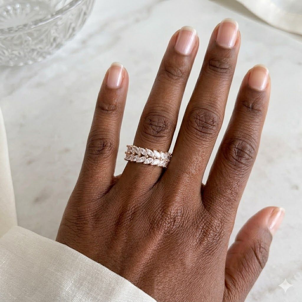 Botanical Gold Leaf Marquise Zircon Ring