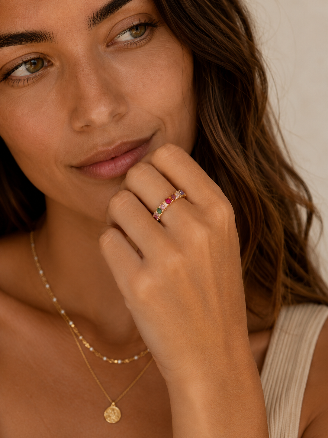 Gold Multicolour CZ Eternity Ring