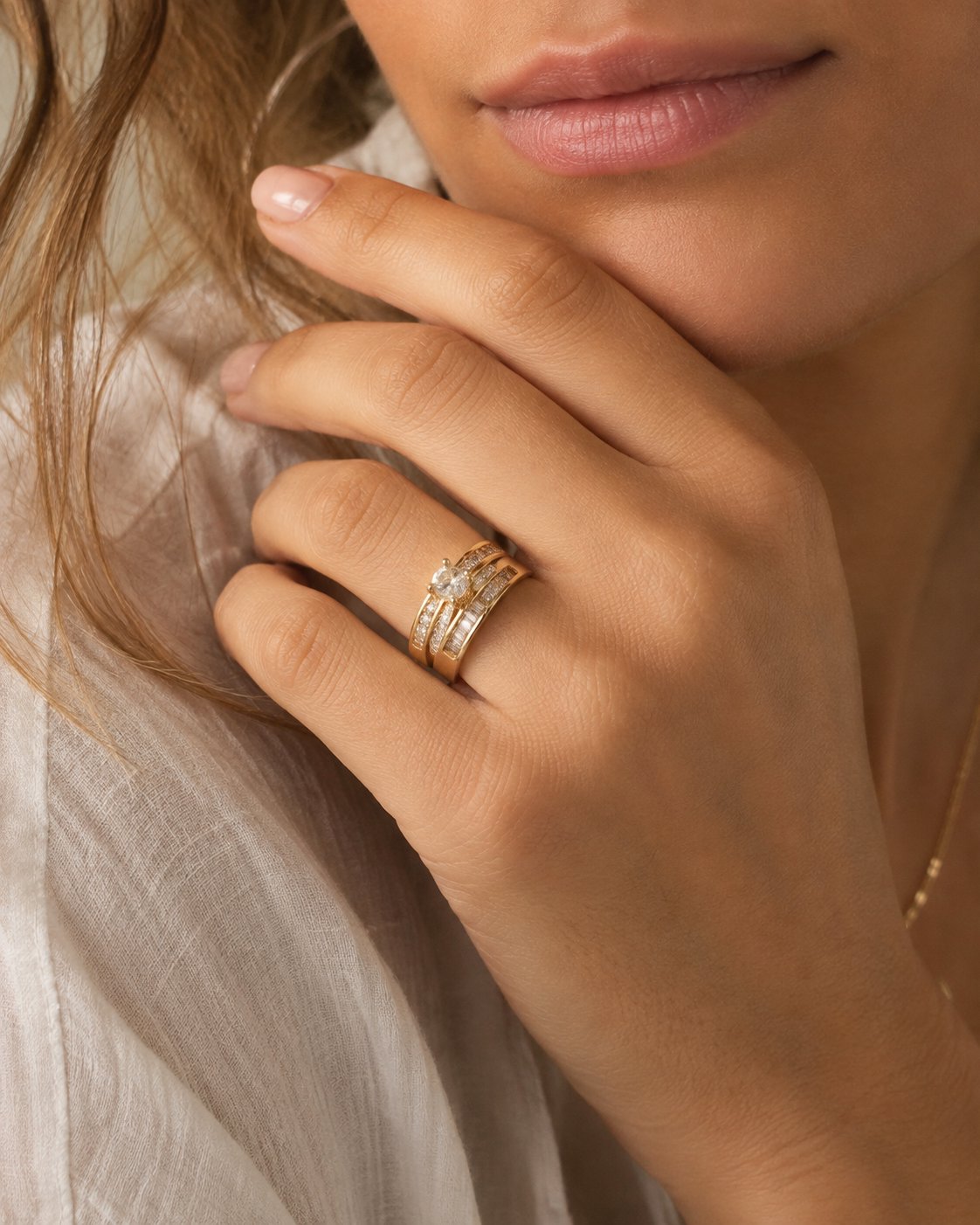 Gold Wide Band Marquise CZ Cocktail Ring