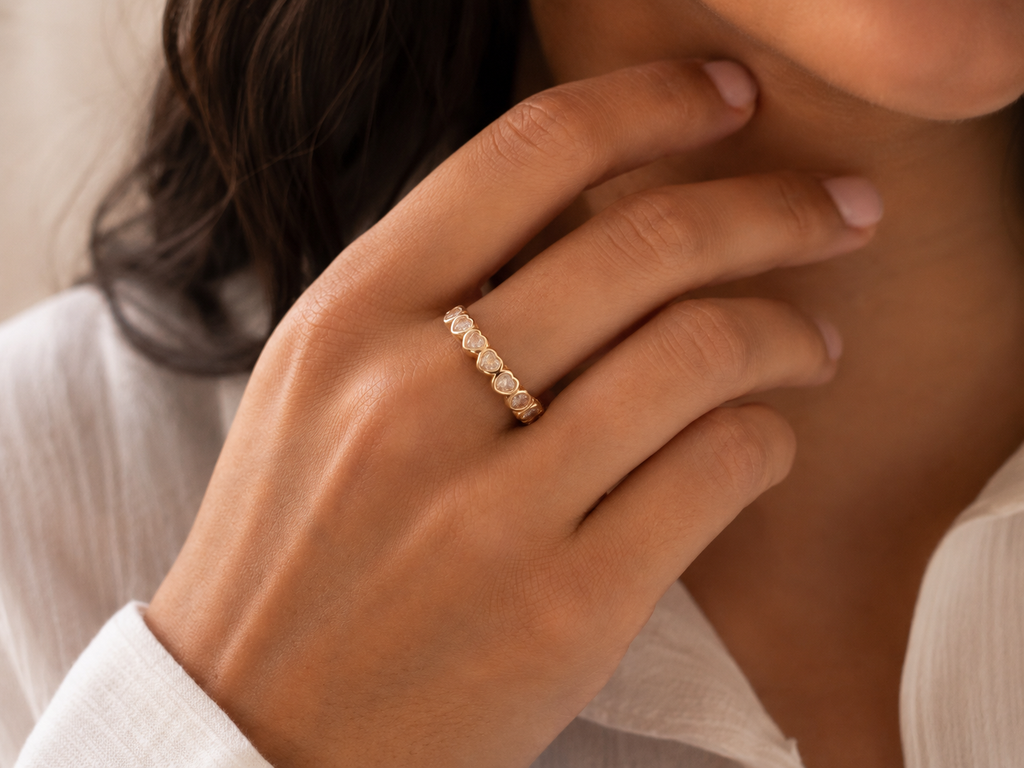 Gold Heart CZ Eternity Ring