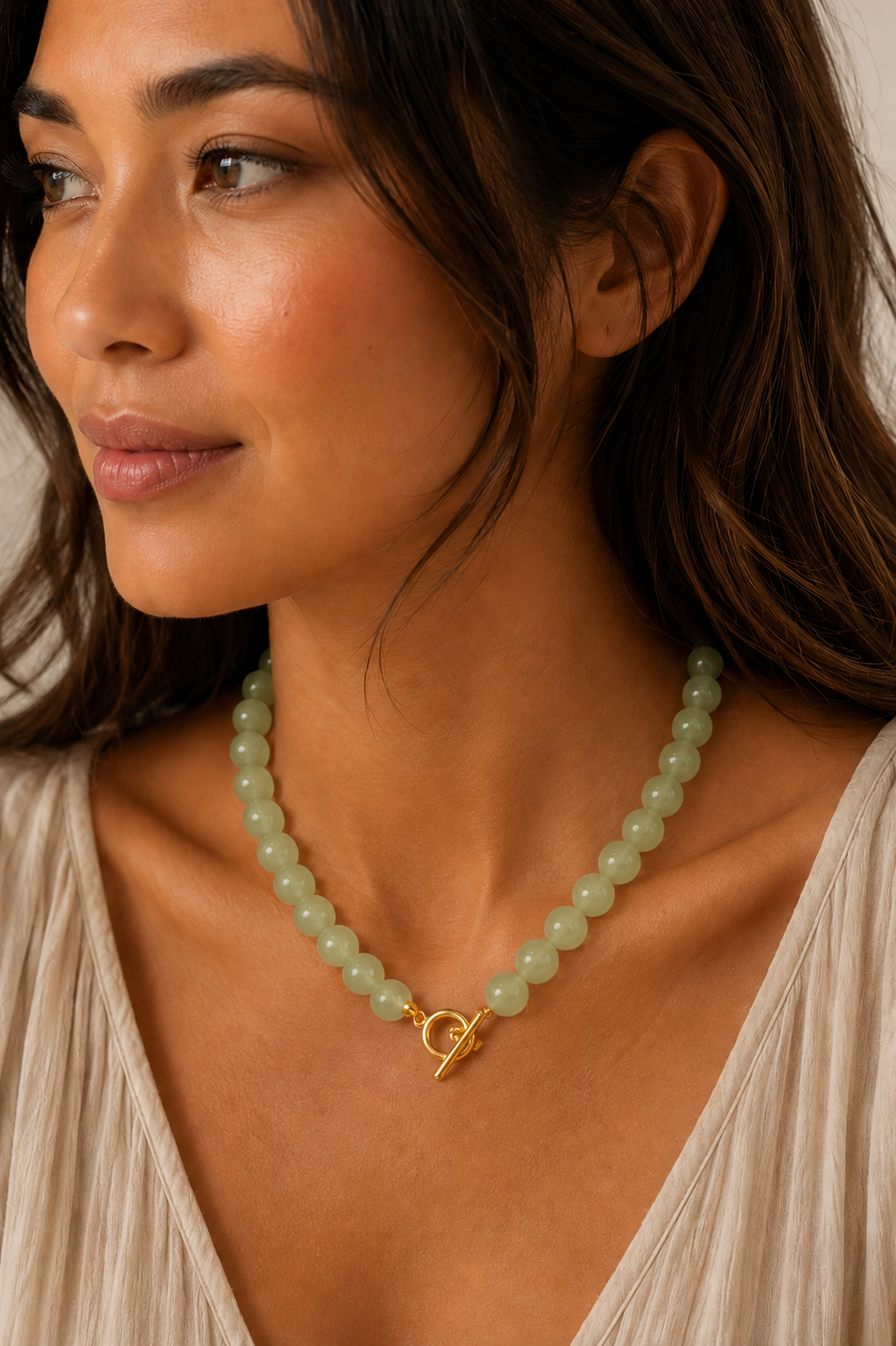 Sage Green Beaded Toggle Necklace