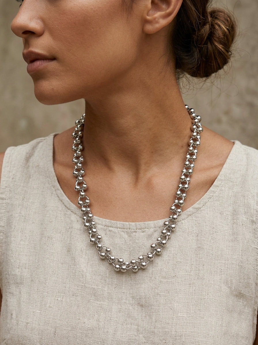 Silver Ball Chain Necklace, Stainless Steel