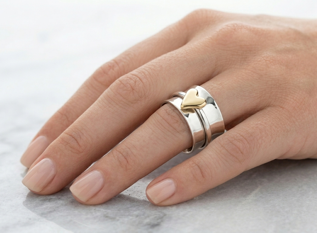 Hammered Silver and Gold Charm Ring