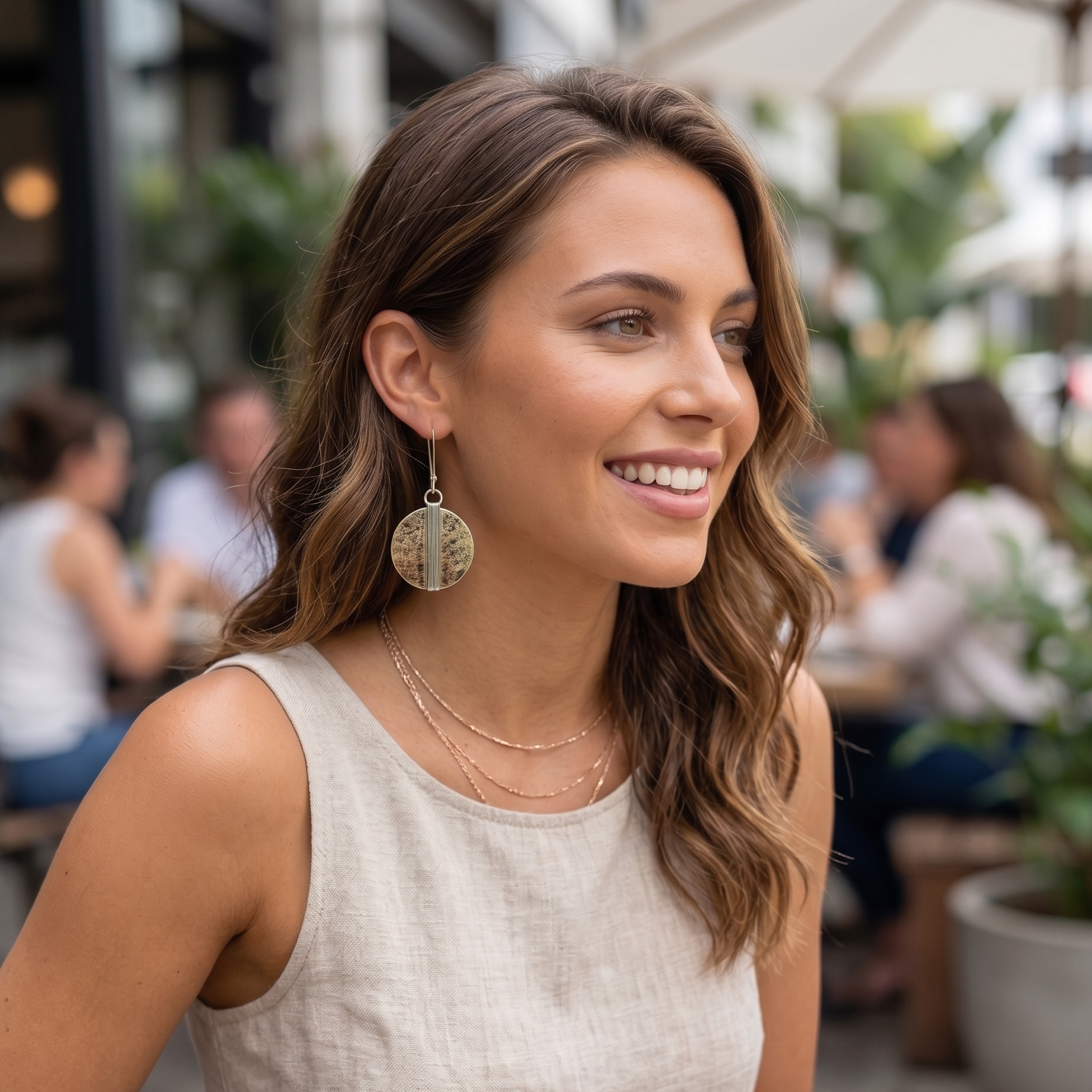 Gold Disc Earrings with Silver Sculptural Detail