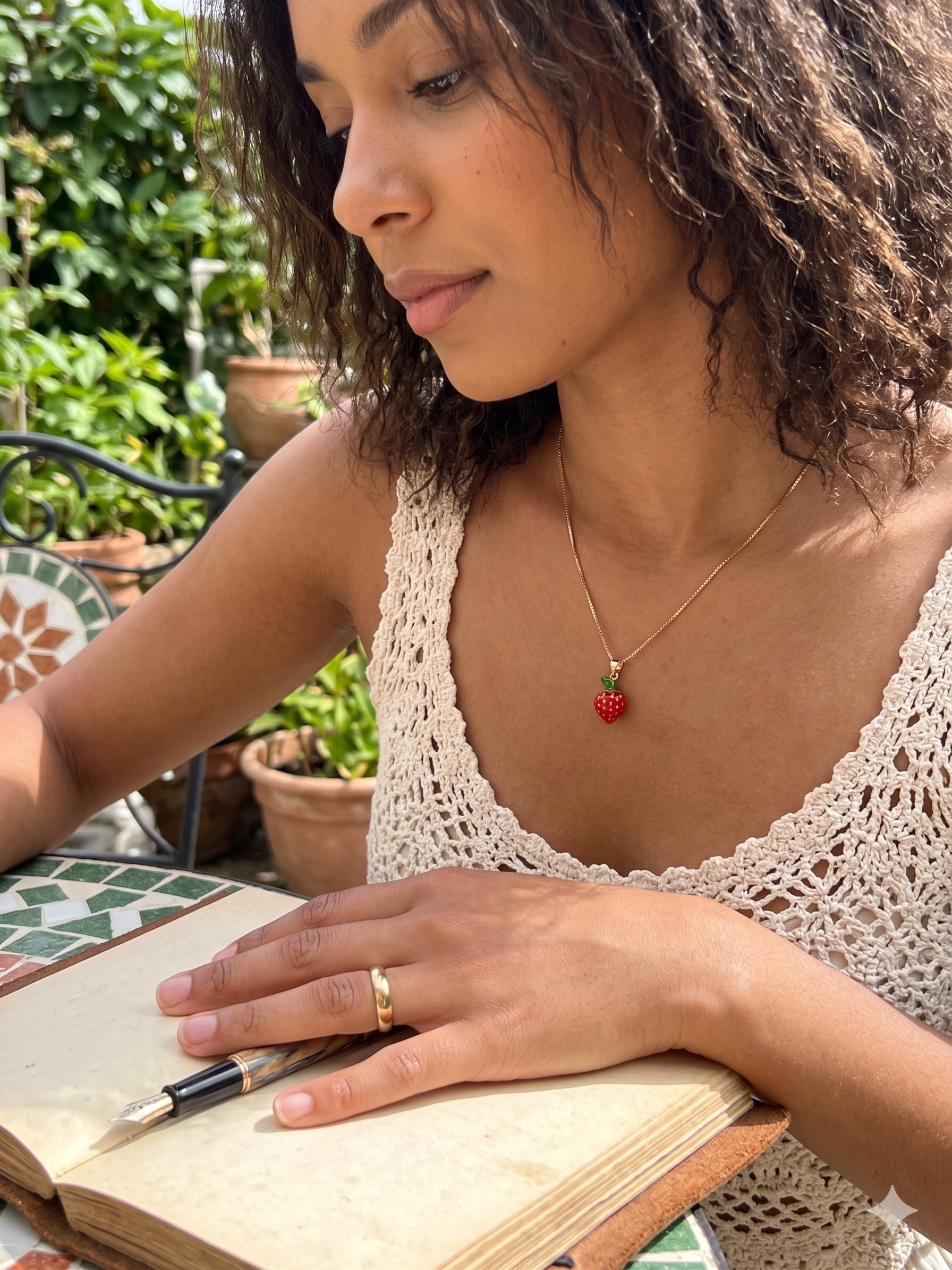 Strawberry Enamel Pendant Necklace