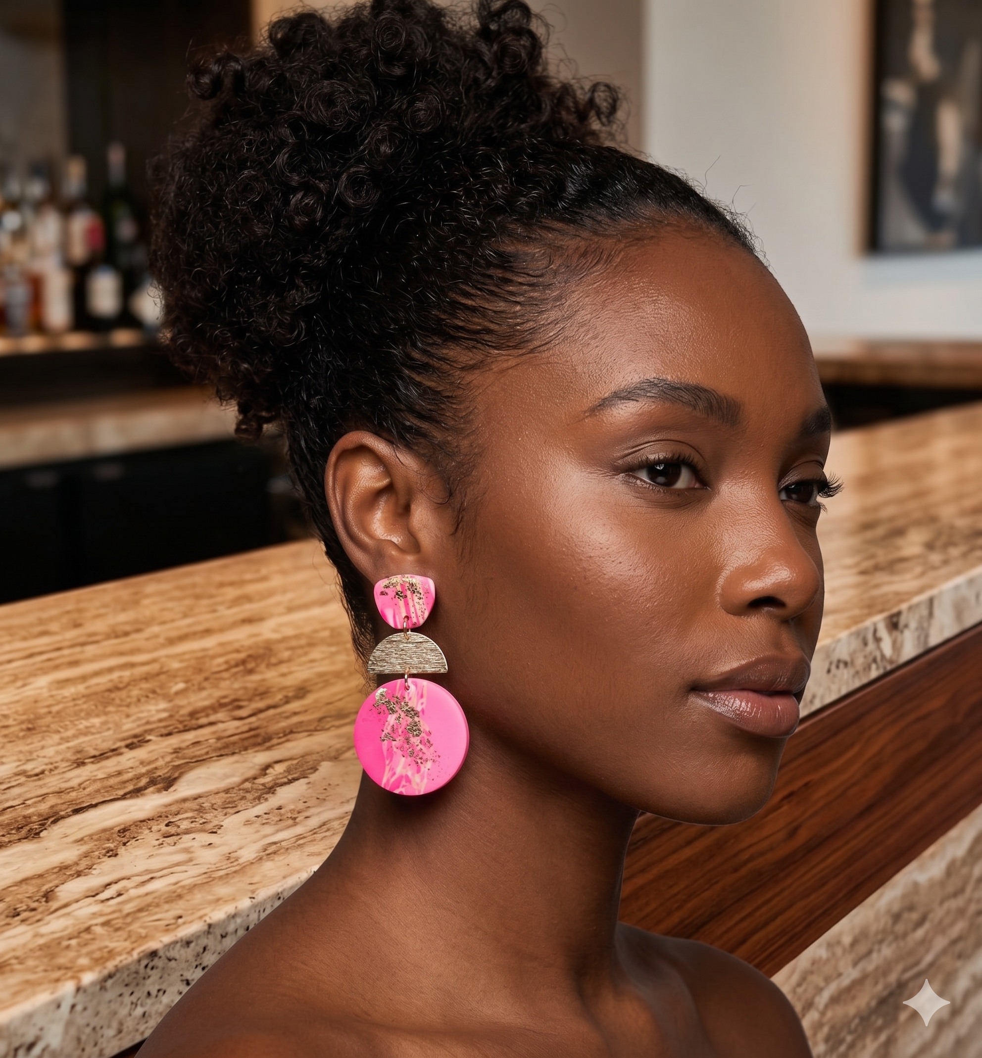 Hot Pink & Gold Marbled Polymer Clay Earrings