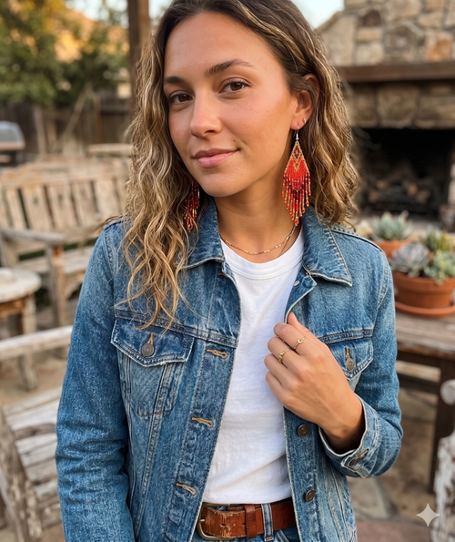 Desert Sunset Terracotta and Orange Beaded Festival Earrings