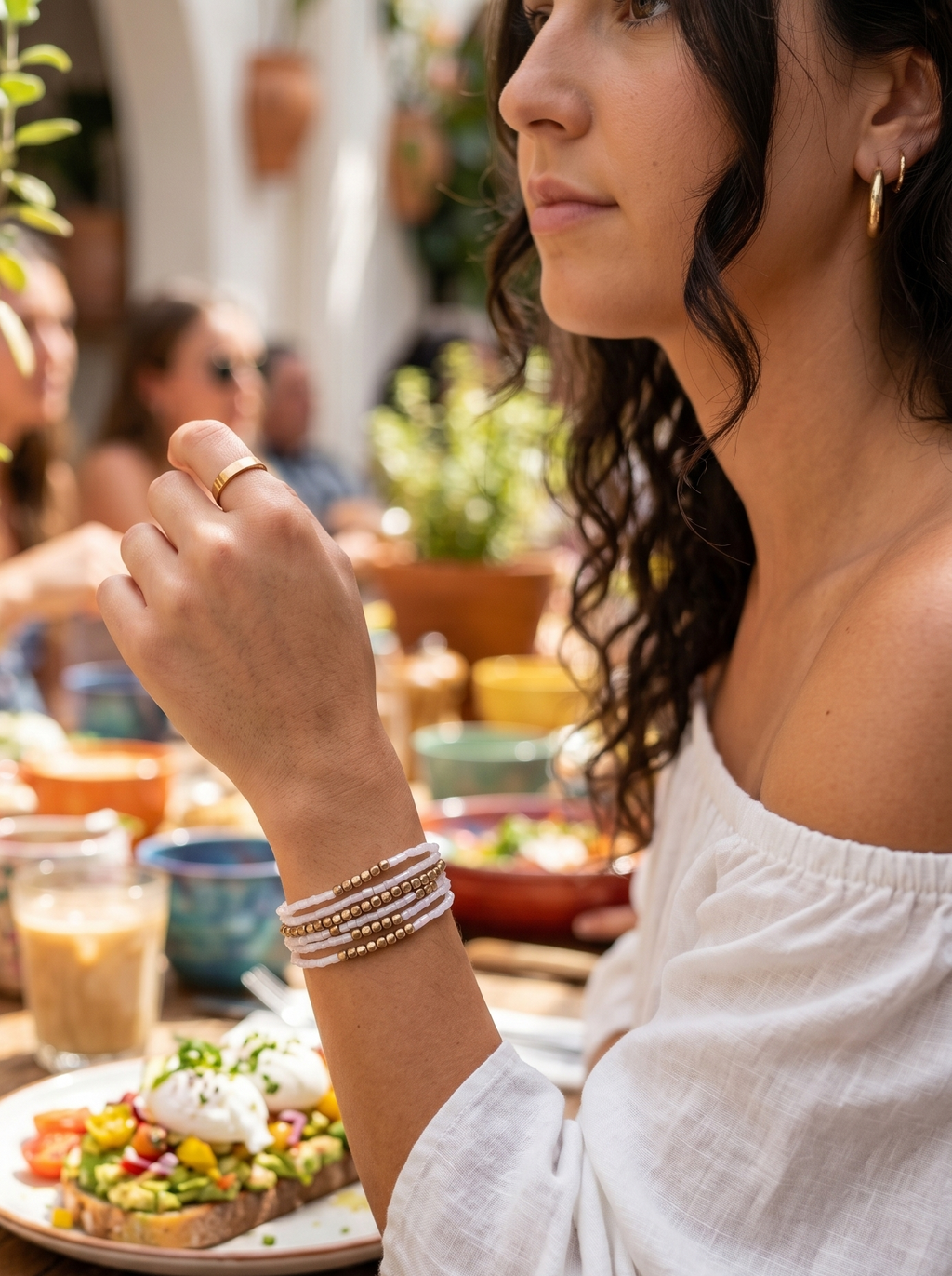 White & Gold Stretch Bracelet Stack
