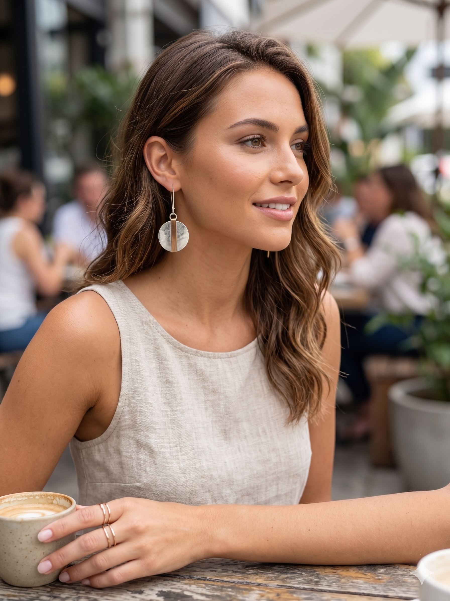 Silver Disc Earrings with Gold Sculptural Detail