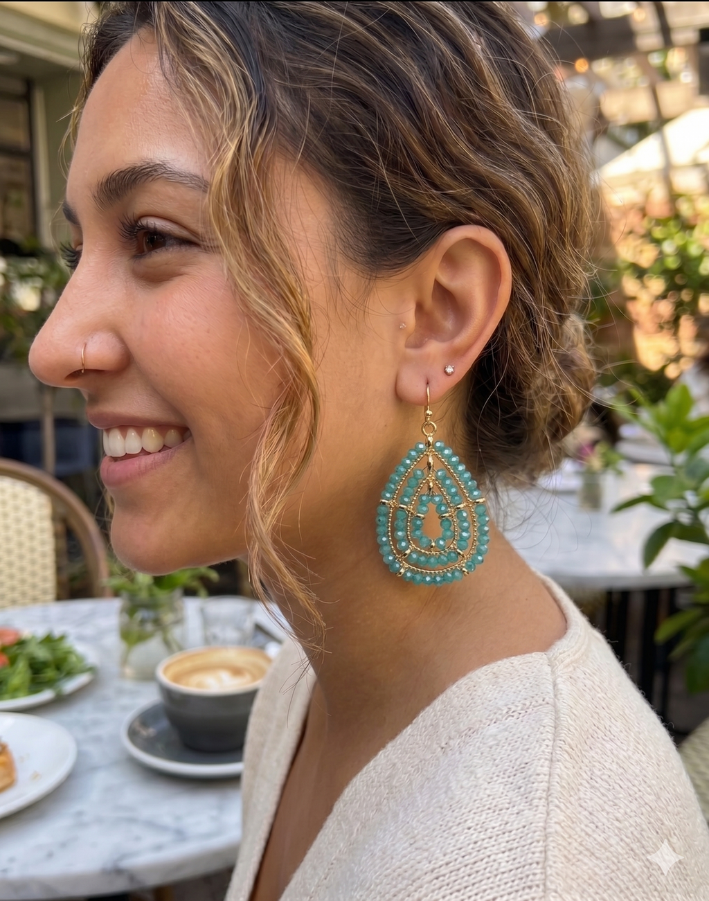 Sea Green Beaded Teardrop Earrings