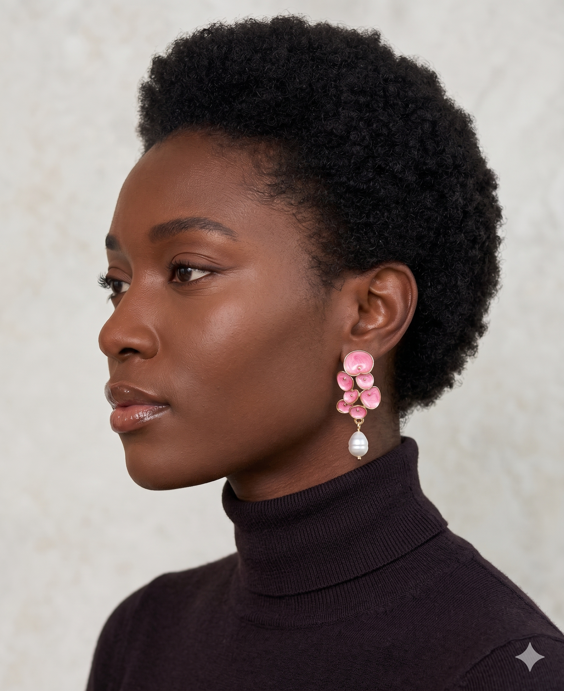 Pink Petal Cluster Earrings with Baroque Pearl Drops