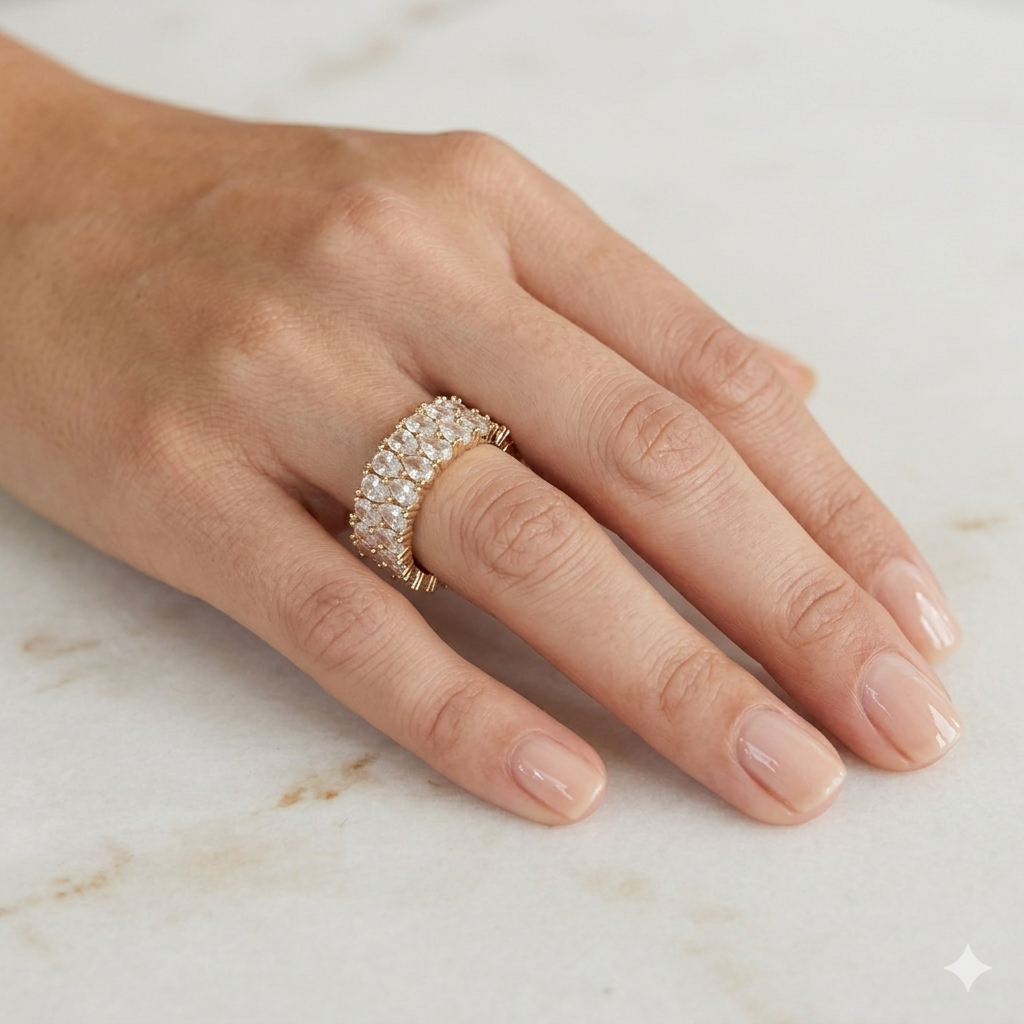 Gold Wide Band Eternity Ring with Zircon Crystal