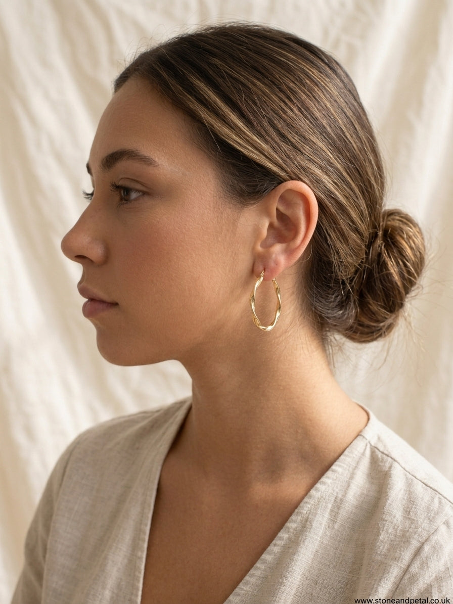 Gold Twisted Wave Hoop Earrings