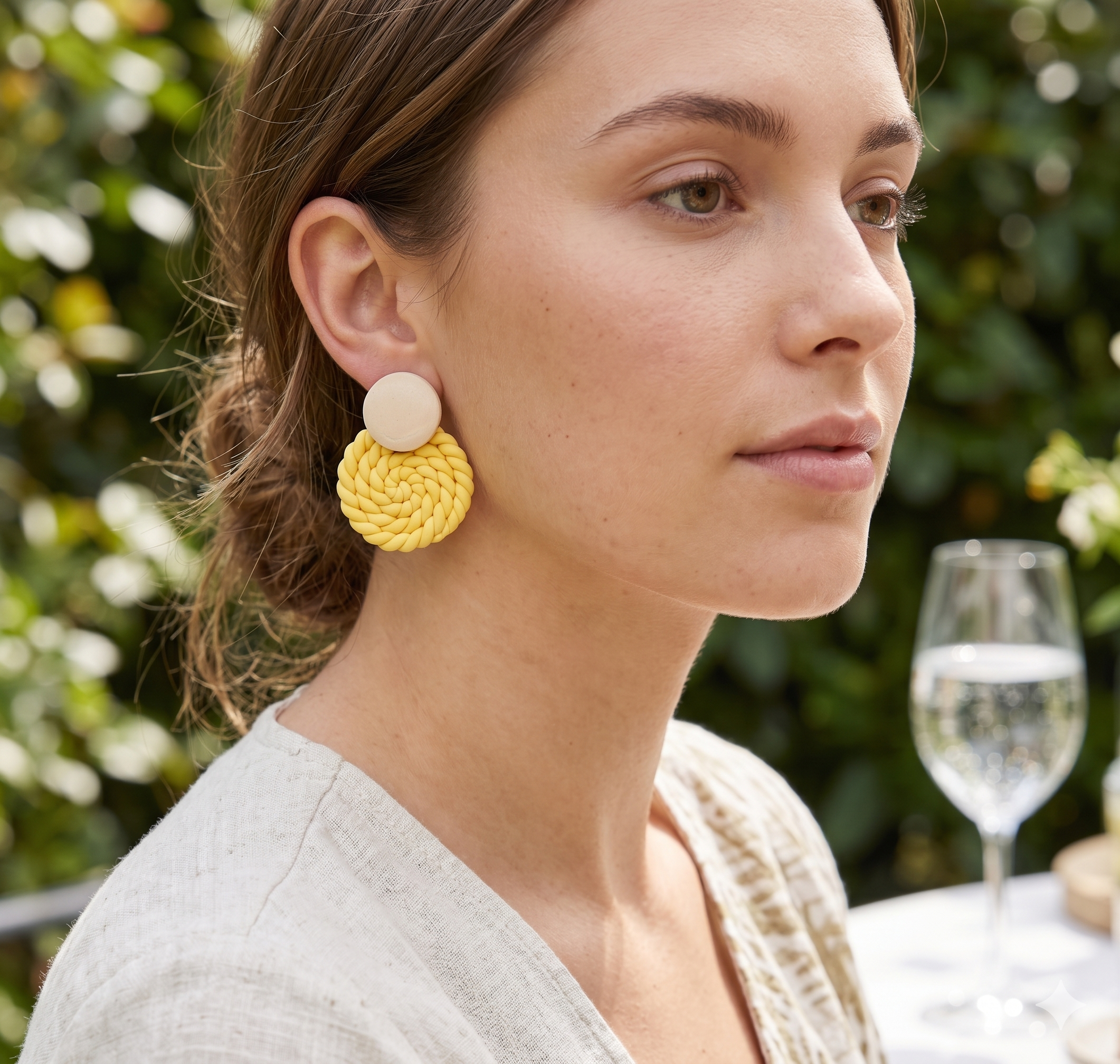 Natural Wood and Yellow Rope Drop Earrings