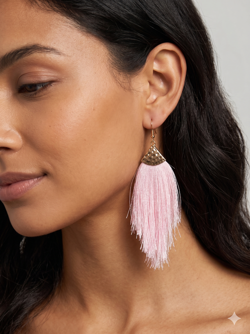 Baby Pink Tassel Fringe Earrings