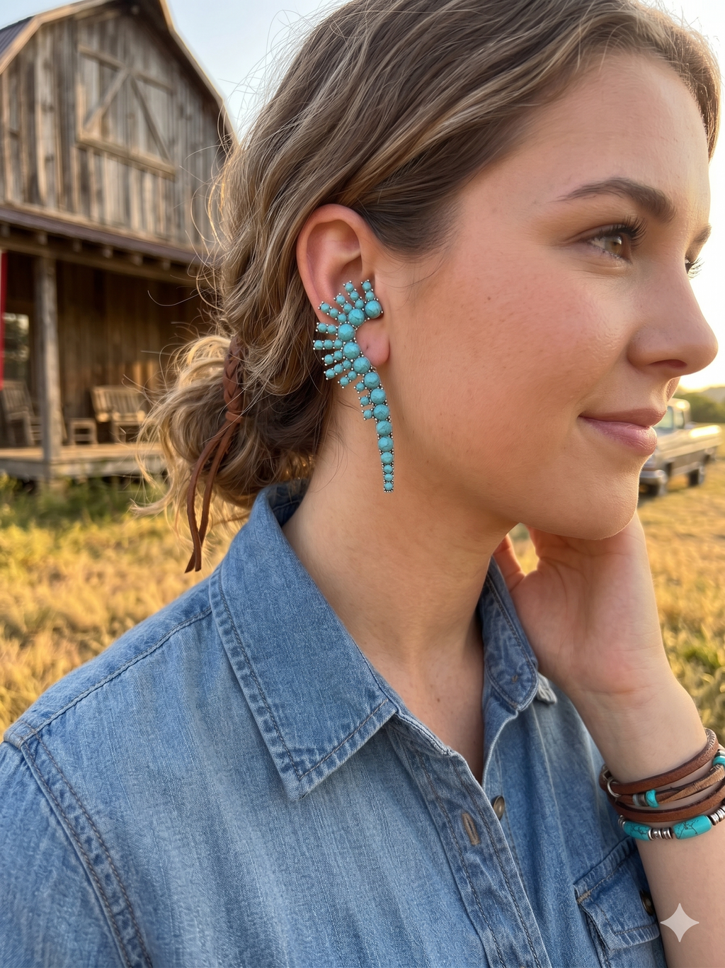 Silver and Turquoise Gemstone Statement Drop Earrings