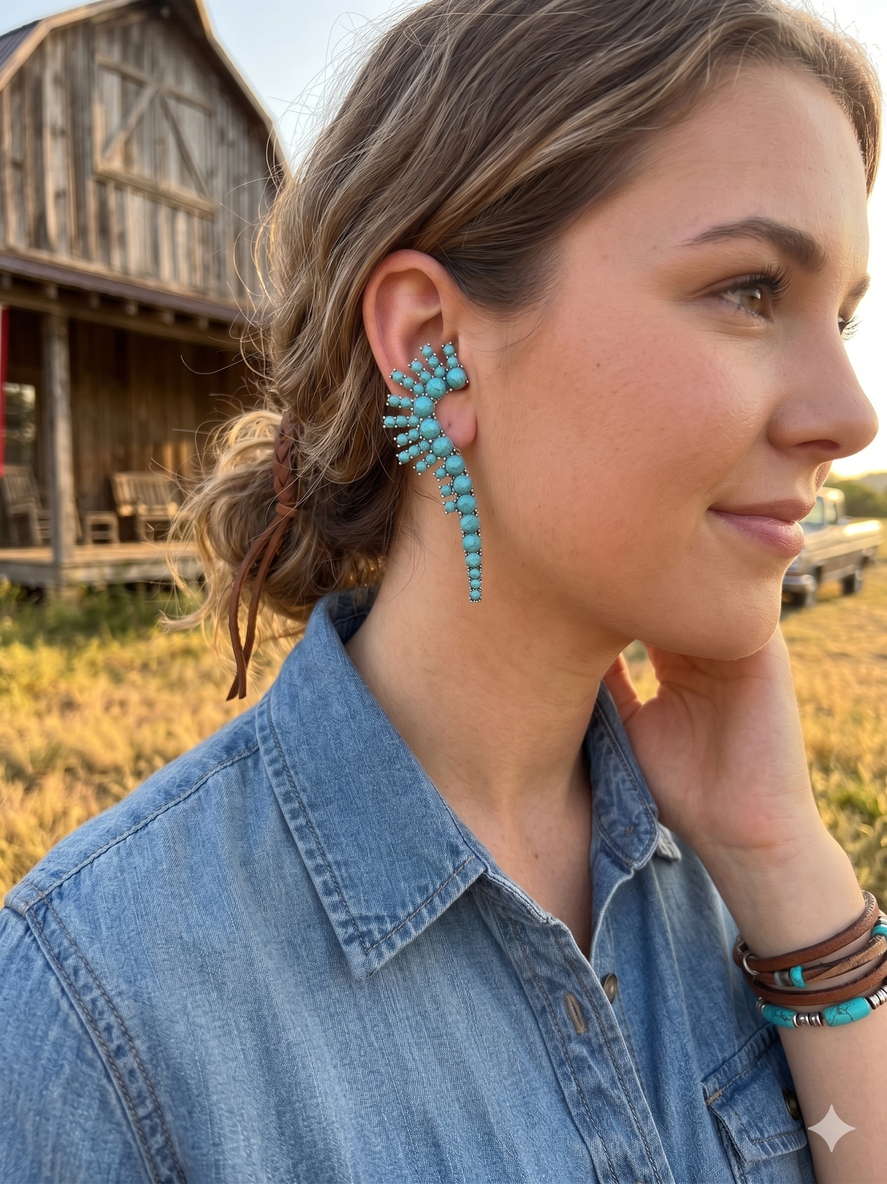 Silver and Turquoise Gemstone Statement Drop Earrings