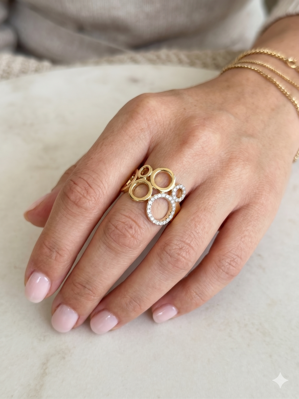 Gold Circles Ring with Crystal Detail