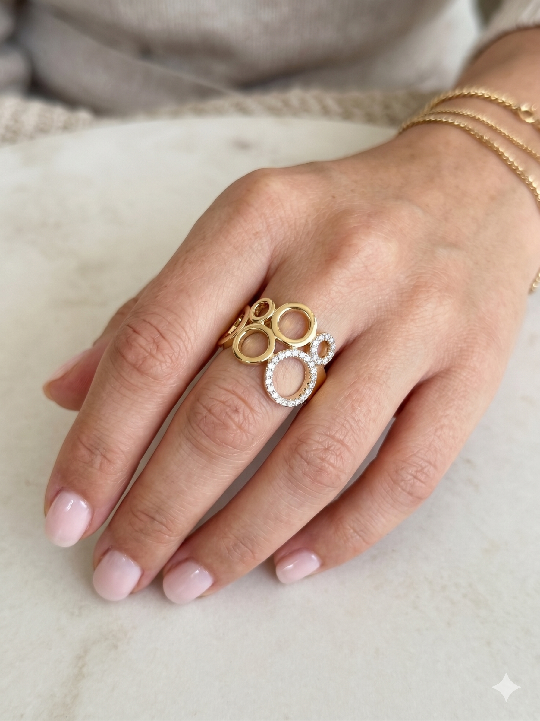 Gold Circles Ring with Crystal Detail