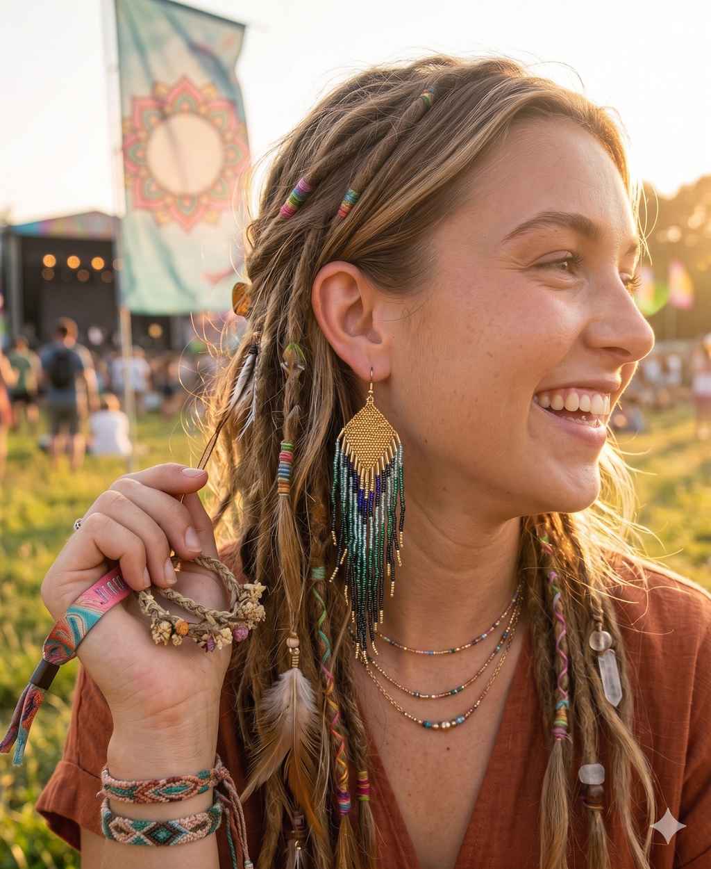 Teal & Gold Peacock Coloured Fringed Beaded Earrings