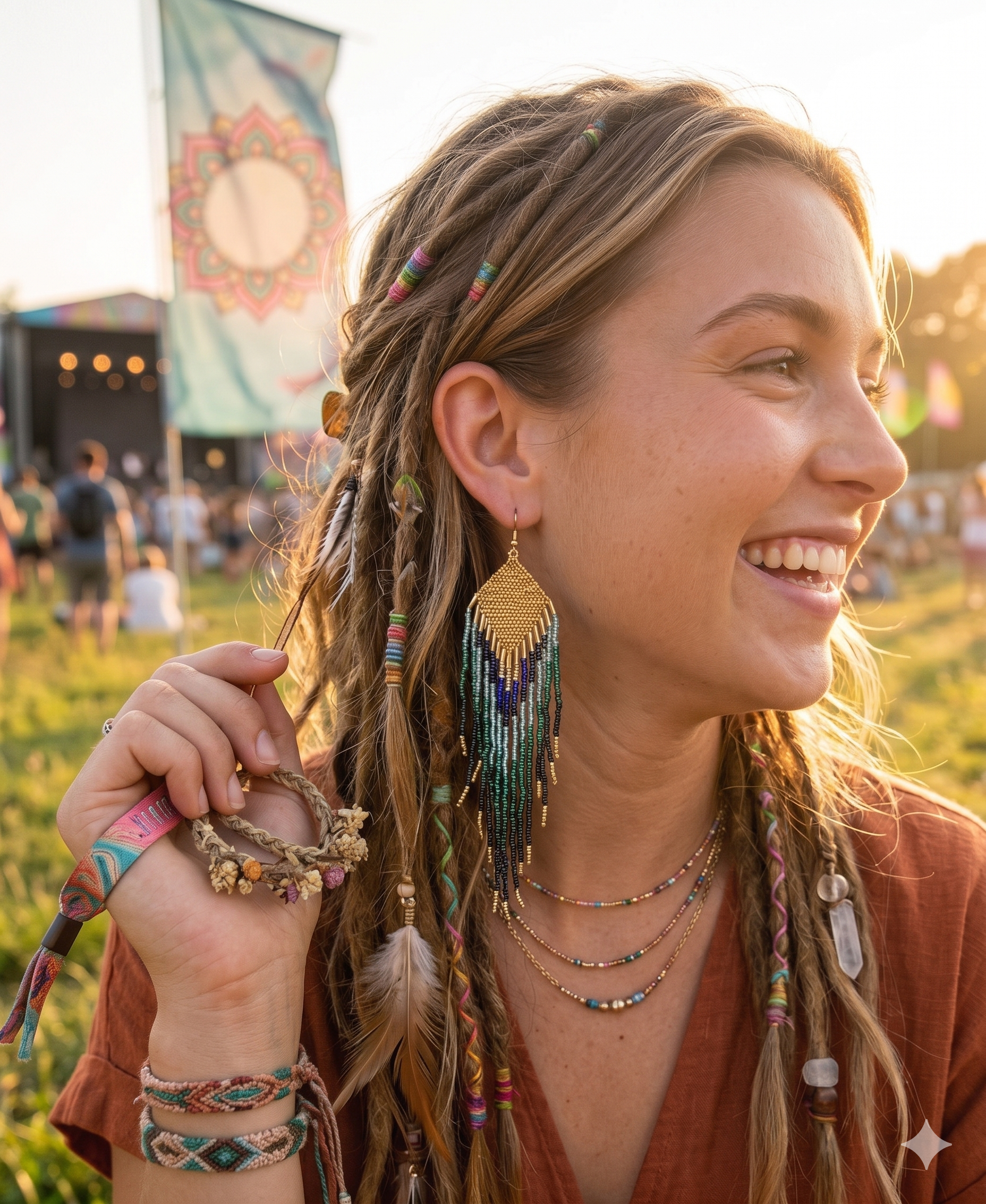 Teal & Gold Peacock Coloured Fringed Beaded Earrings