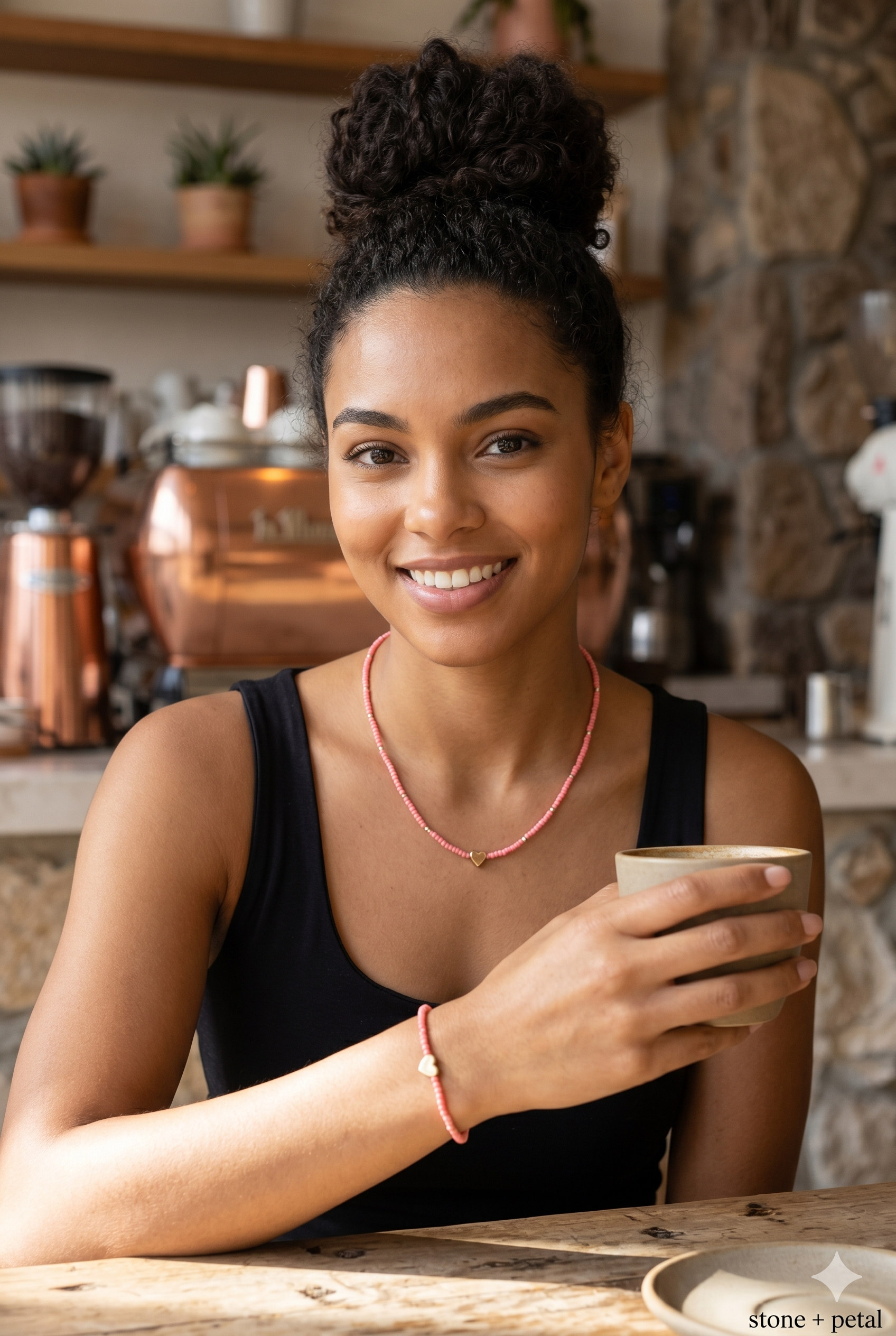 Pink Heart Necklace & Bracelet Set