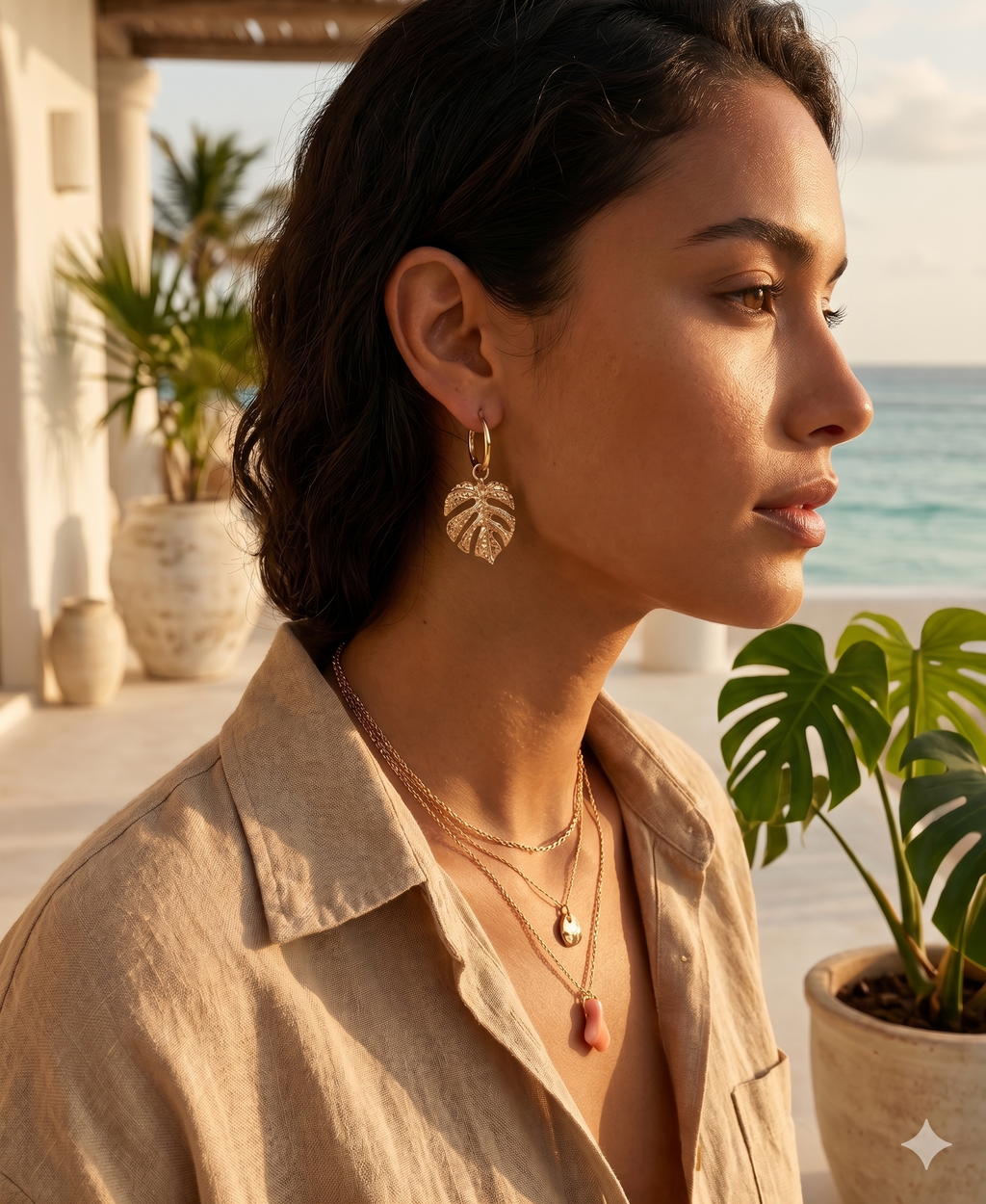 Botanical Gold Monstera Leaf Earrings