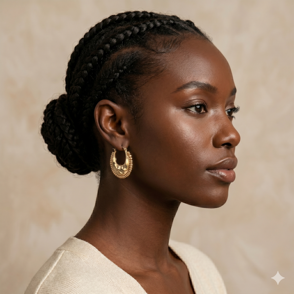 Hammered Gold Crescent Hoop Earrings with decorative fringed edge