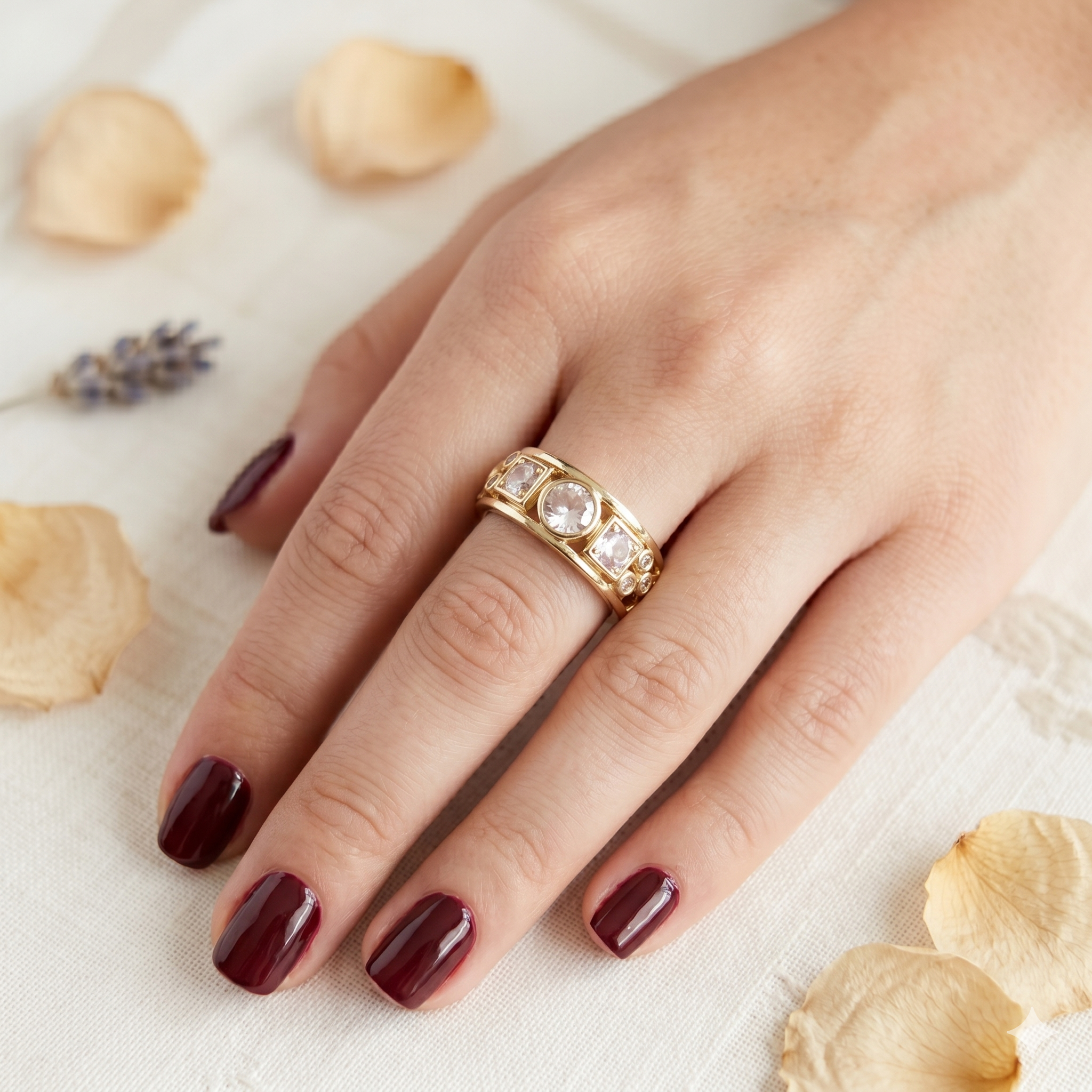 Gold Geometric Zircon Ring