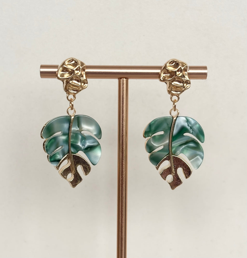 Monstera Leaf Acetate Drop Earrings