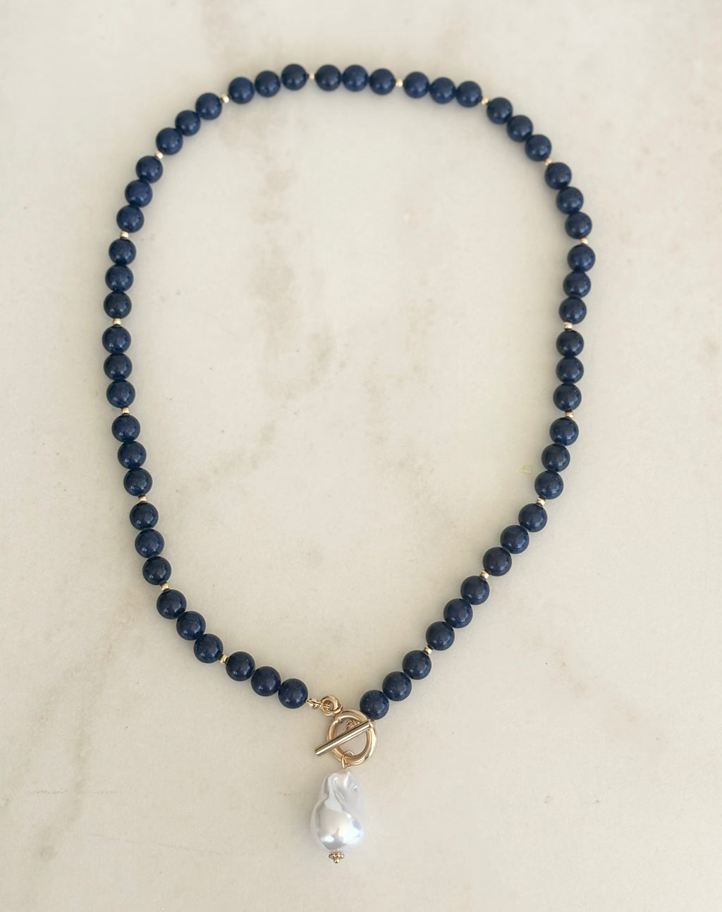 Midnight Blue & Baroque Pearl Toggle Necklace
