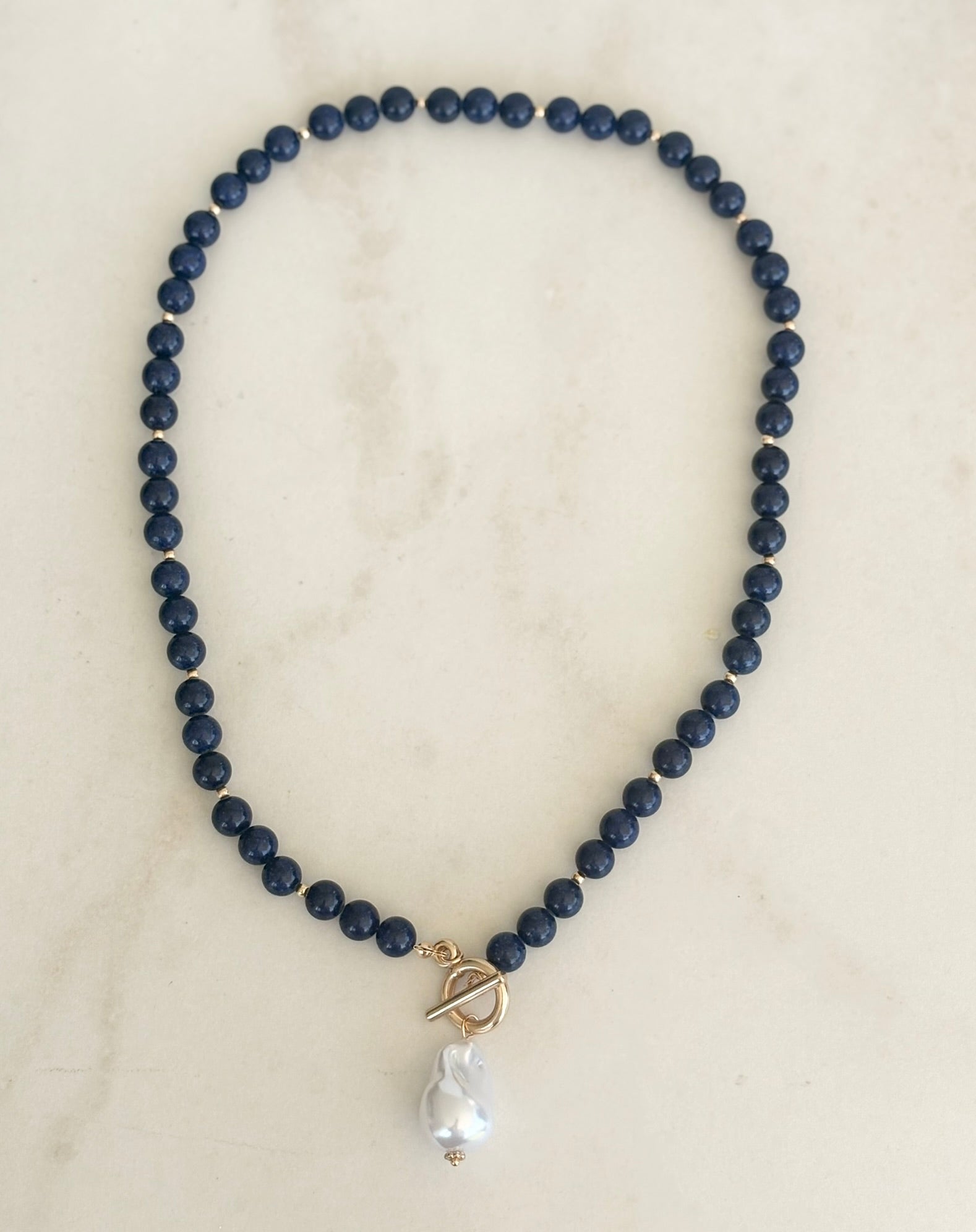 Midnight Blue & Baroque Pearl Toggle Necklace