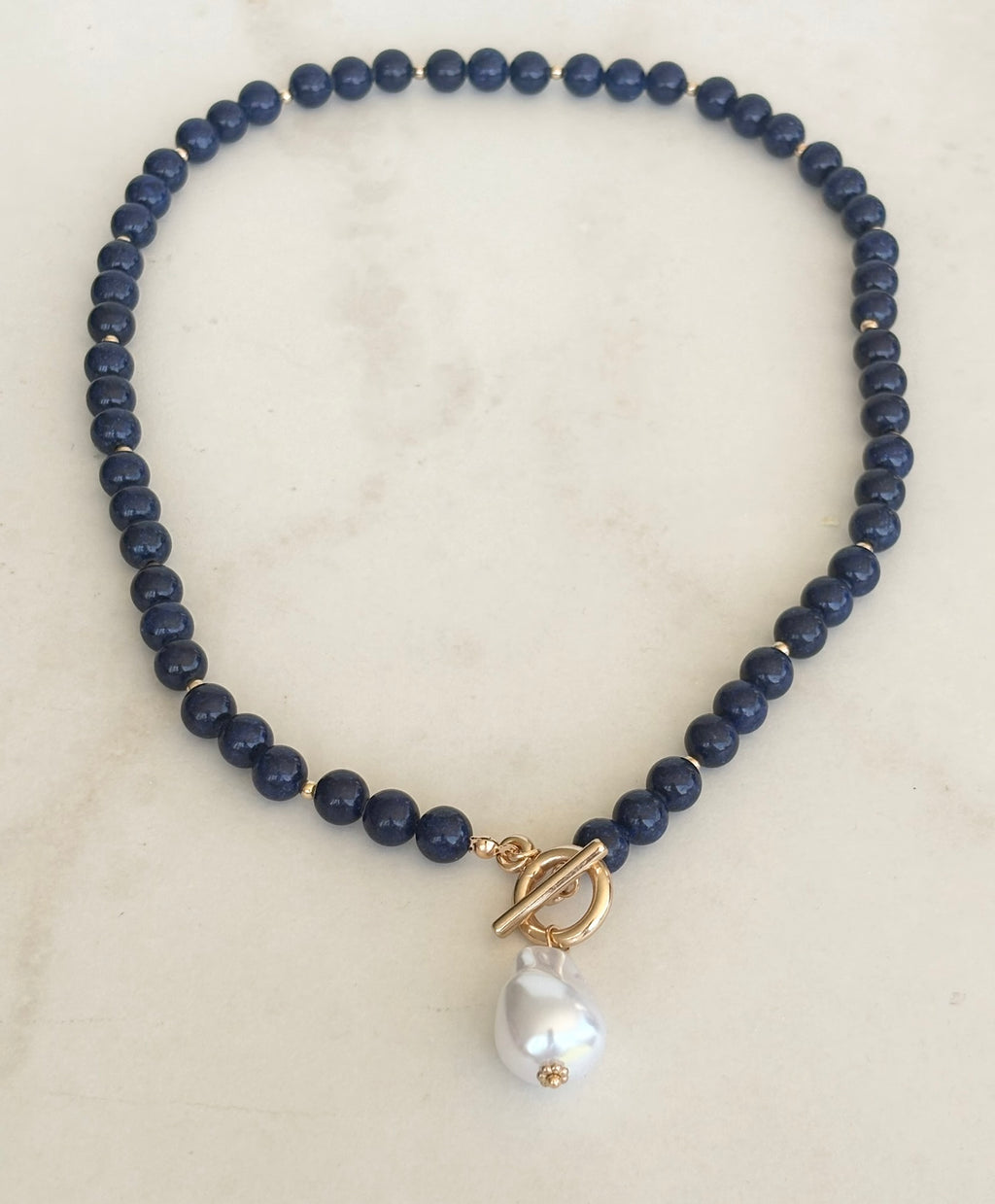 Midnight Blue & Baroque Pearl Toggle Necklace