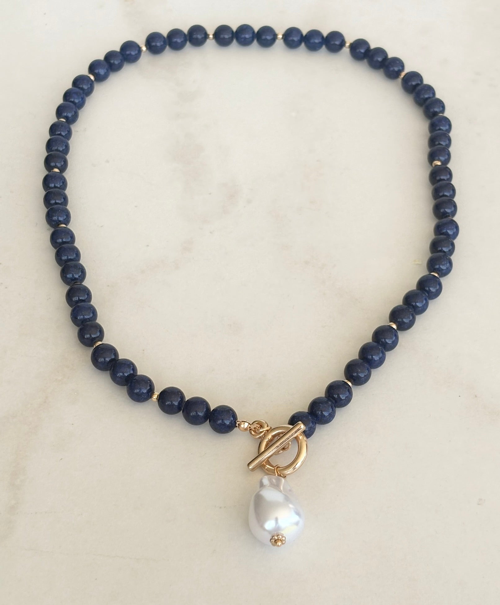 Midnight Blue & Baroque Pearl Toggle Necklace