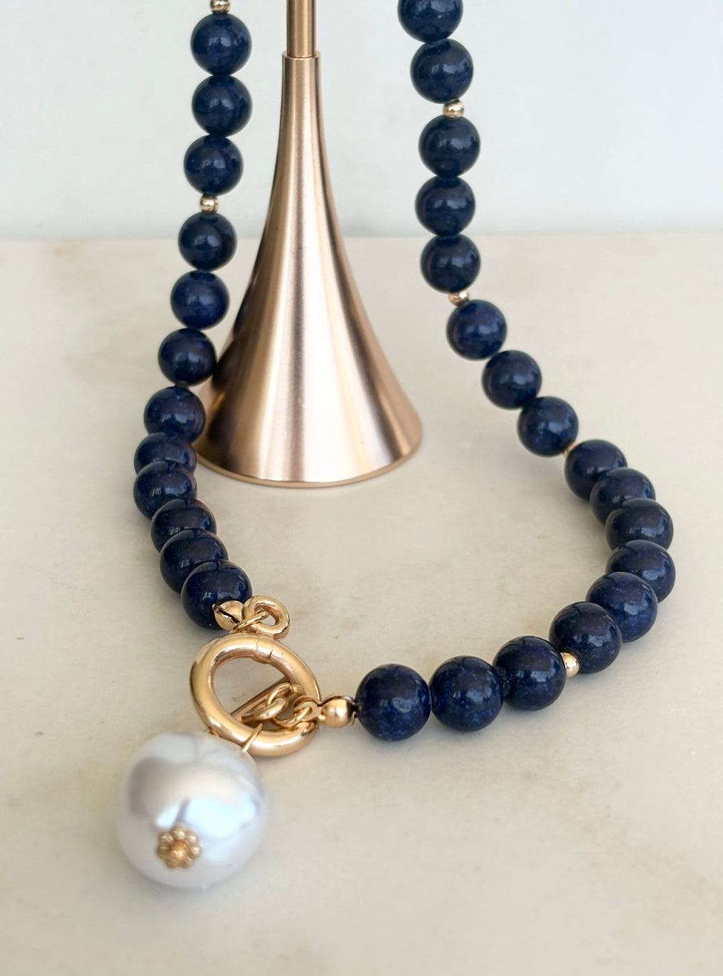 Midnight Blue & Baroque Pearl Toggle Necklace
