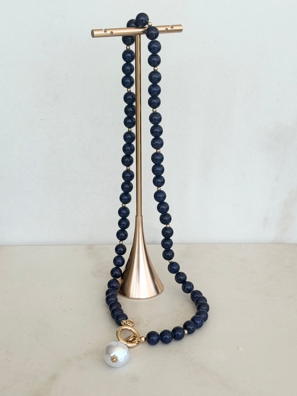 Midnight Blue & Baroque Pearl Toggle Necklace
