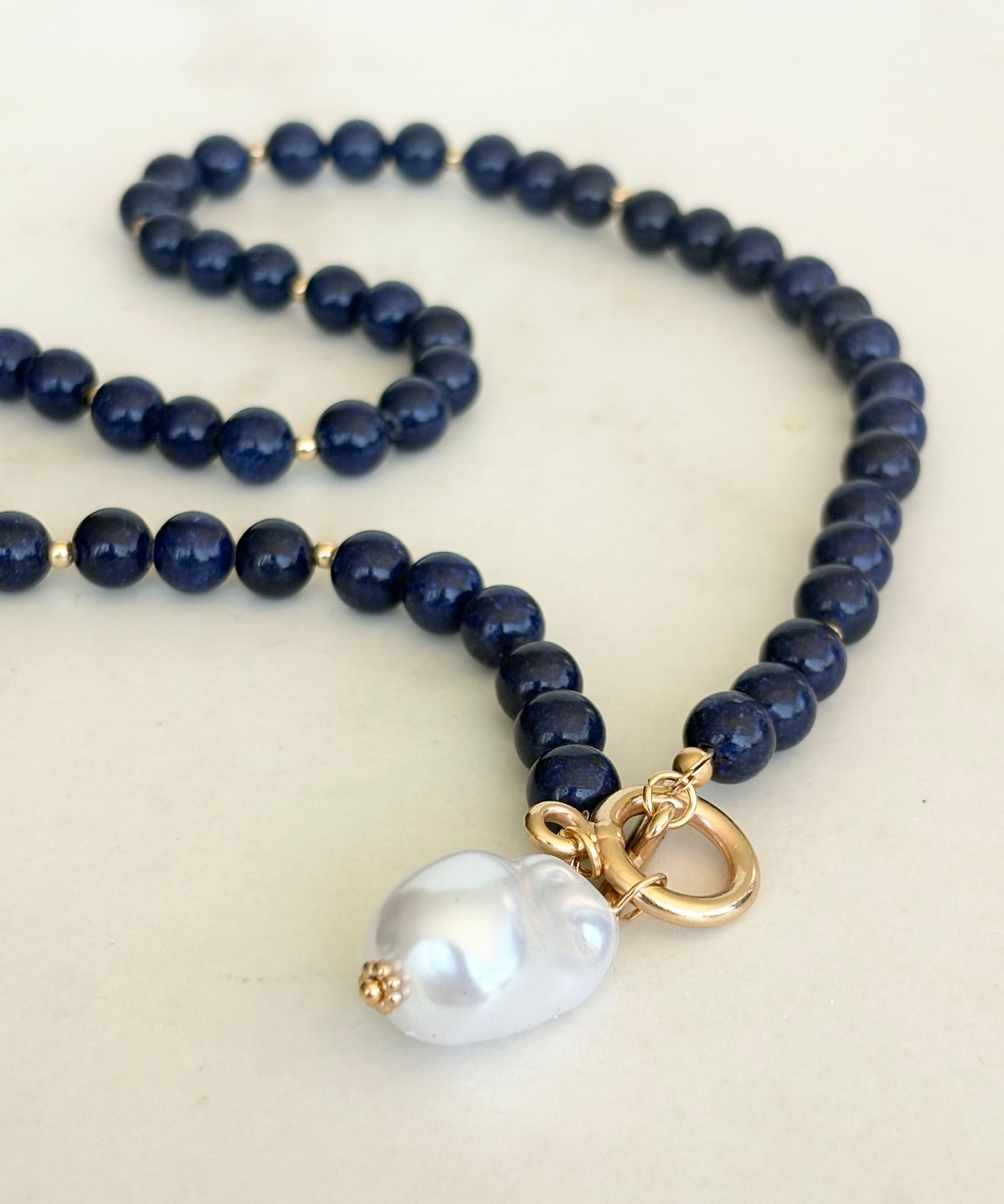 Midnight Blue & Baroque Pearl Toggle Necklace