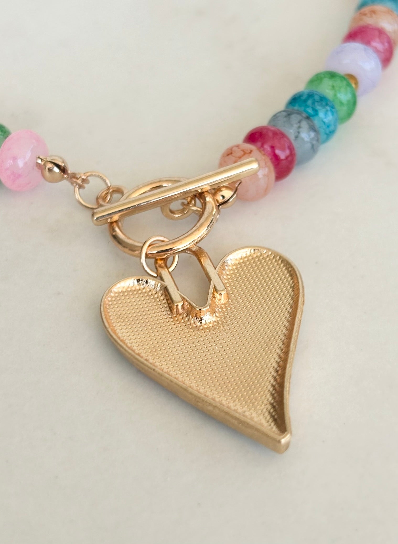 Rainbow Rondelle & Folk Art Heart Necklace