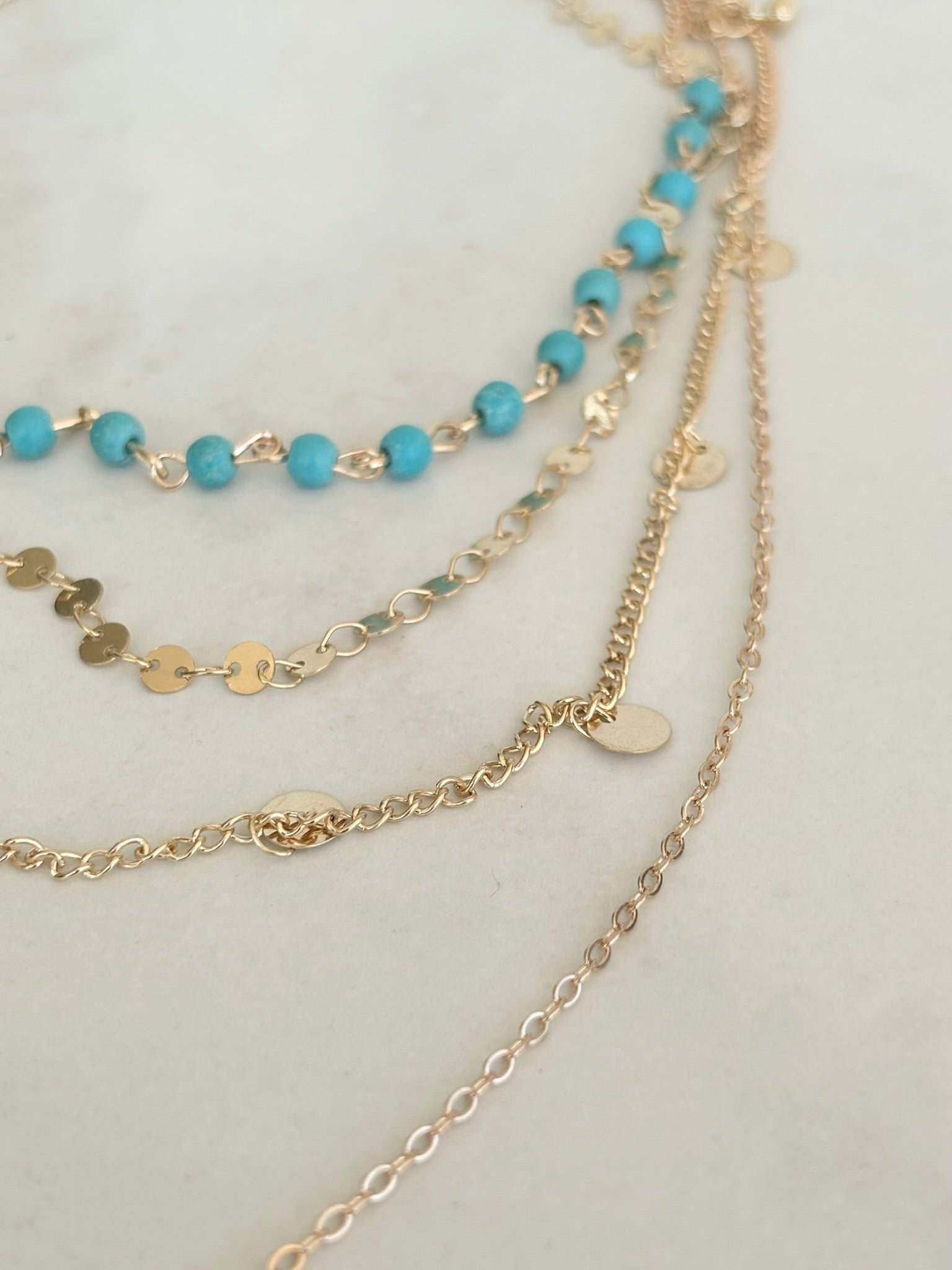 Layered Turquoise & Gold Coin Necklace