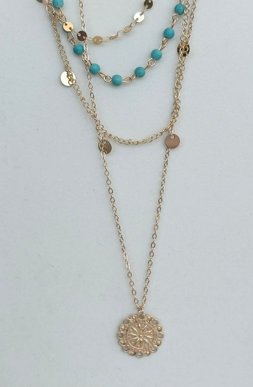 Layered Turquoise & Gold Coin Necklace