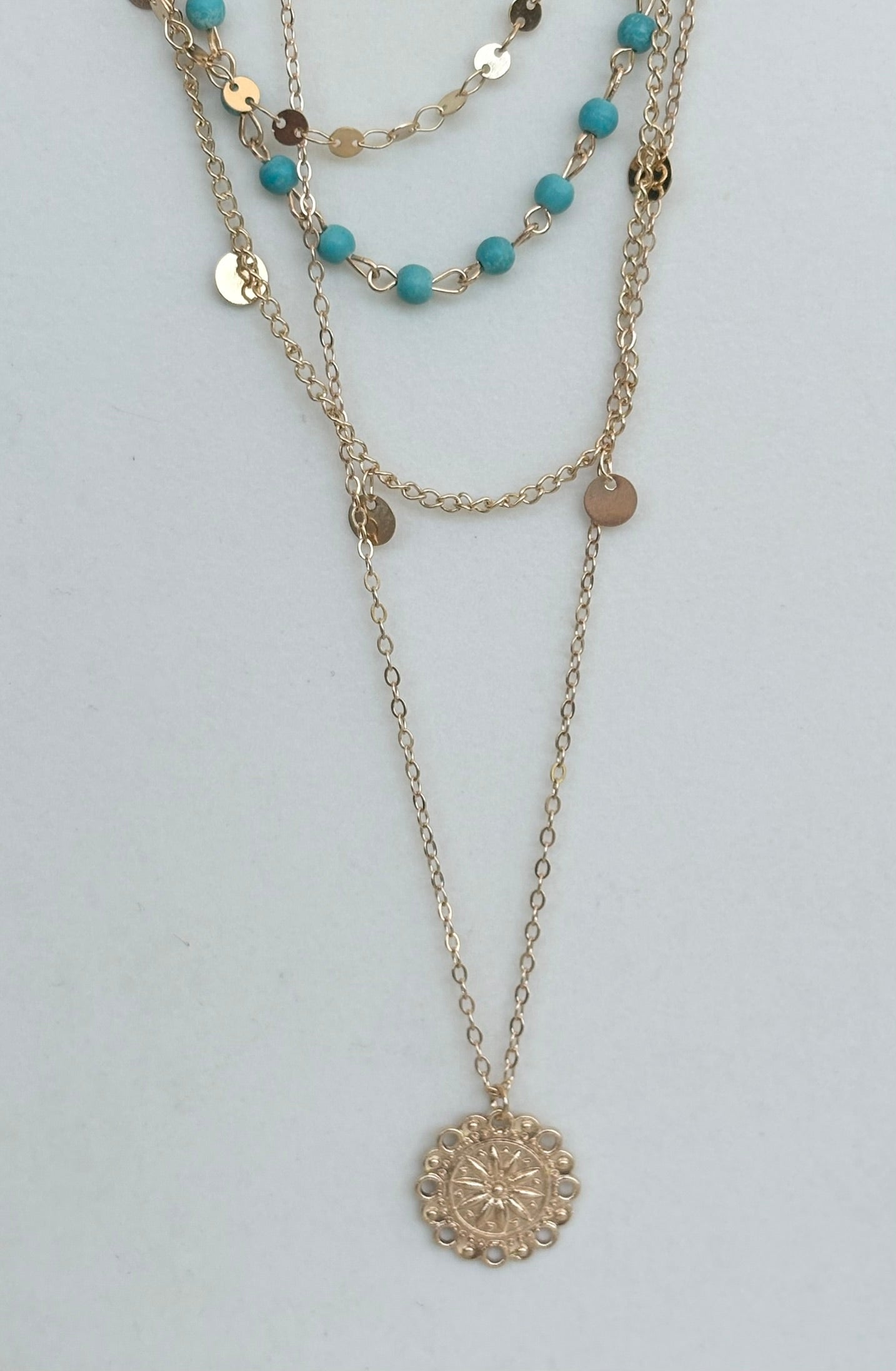 Layered Turquoise & Gold Coin Necklace