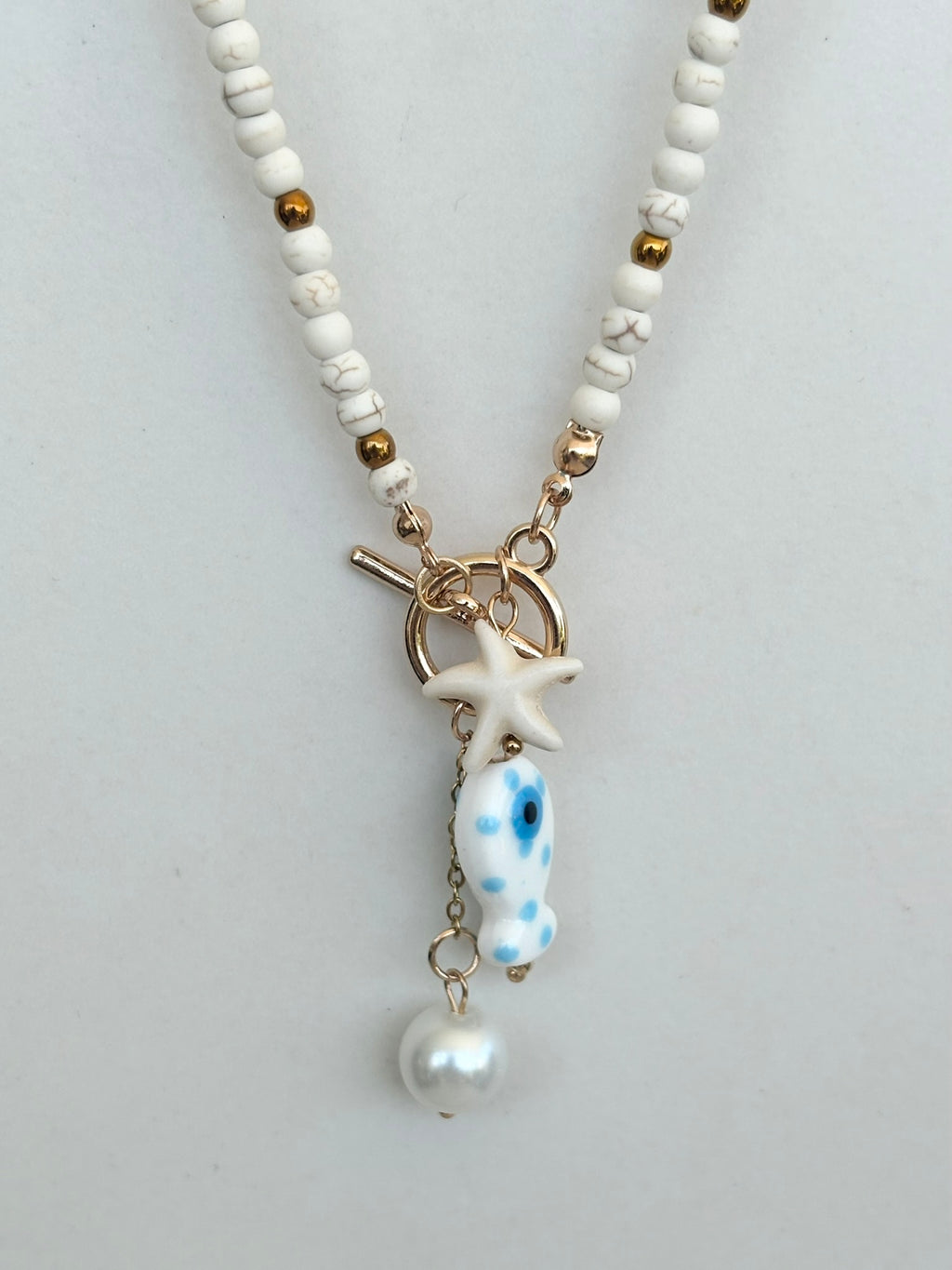 White Bead Coastal Charm Necklace