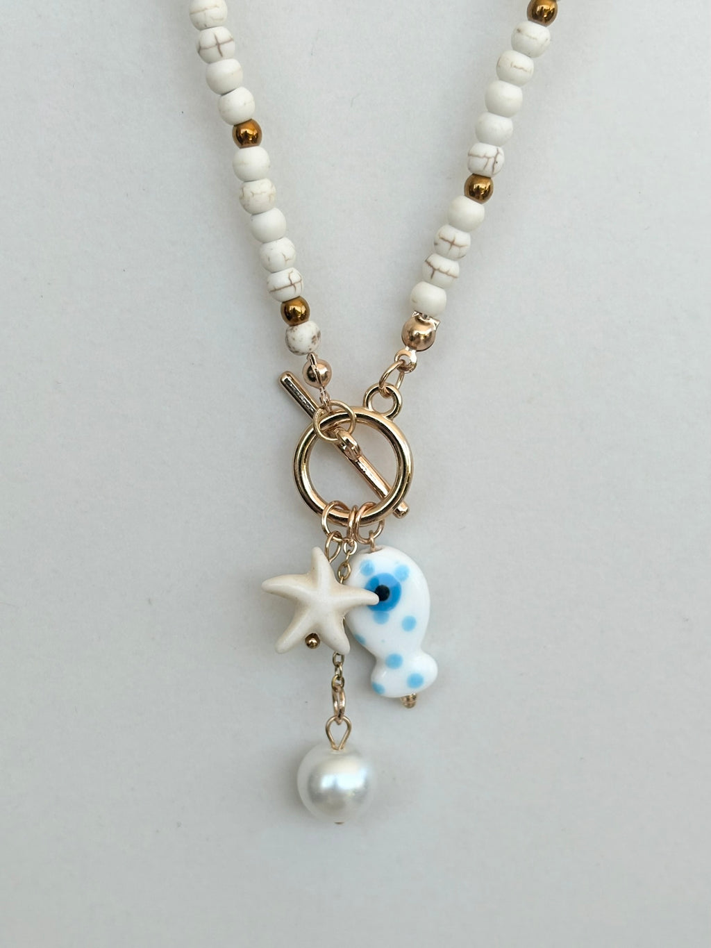 White Bead Coastal Charm Necklace