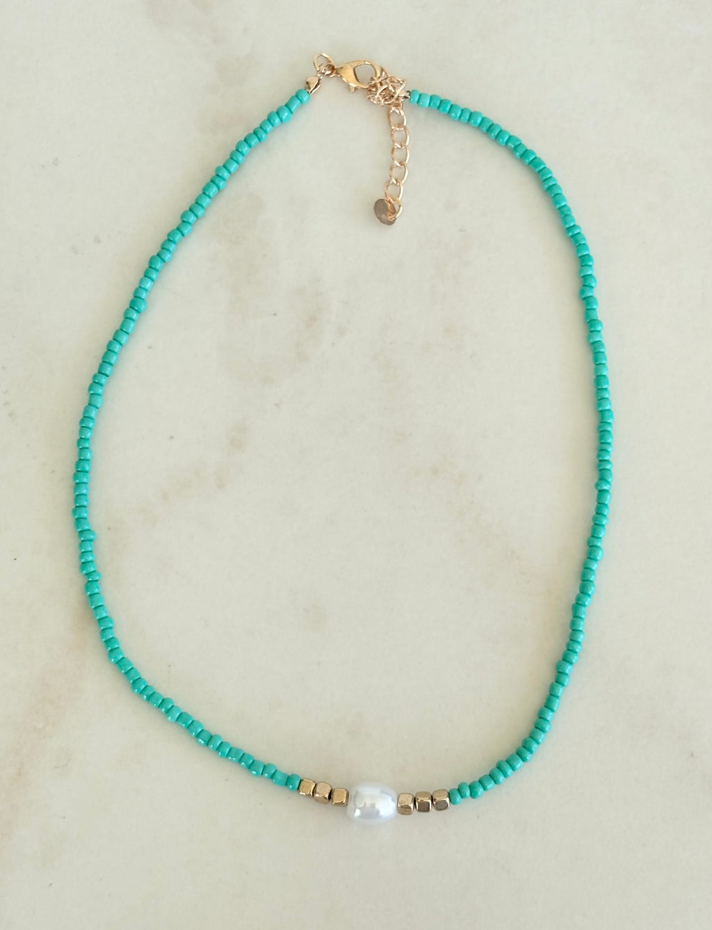 Turquoise Seed Bead & Baroque Pearl Necklace