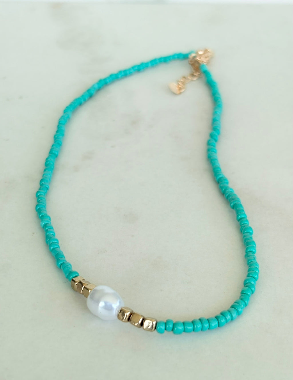 Turquoise Seed Bead & Baroque Pearl Necklace