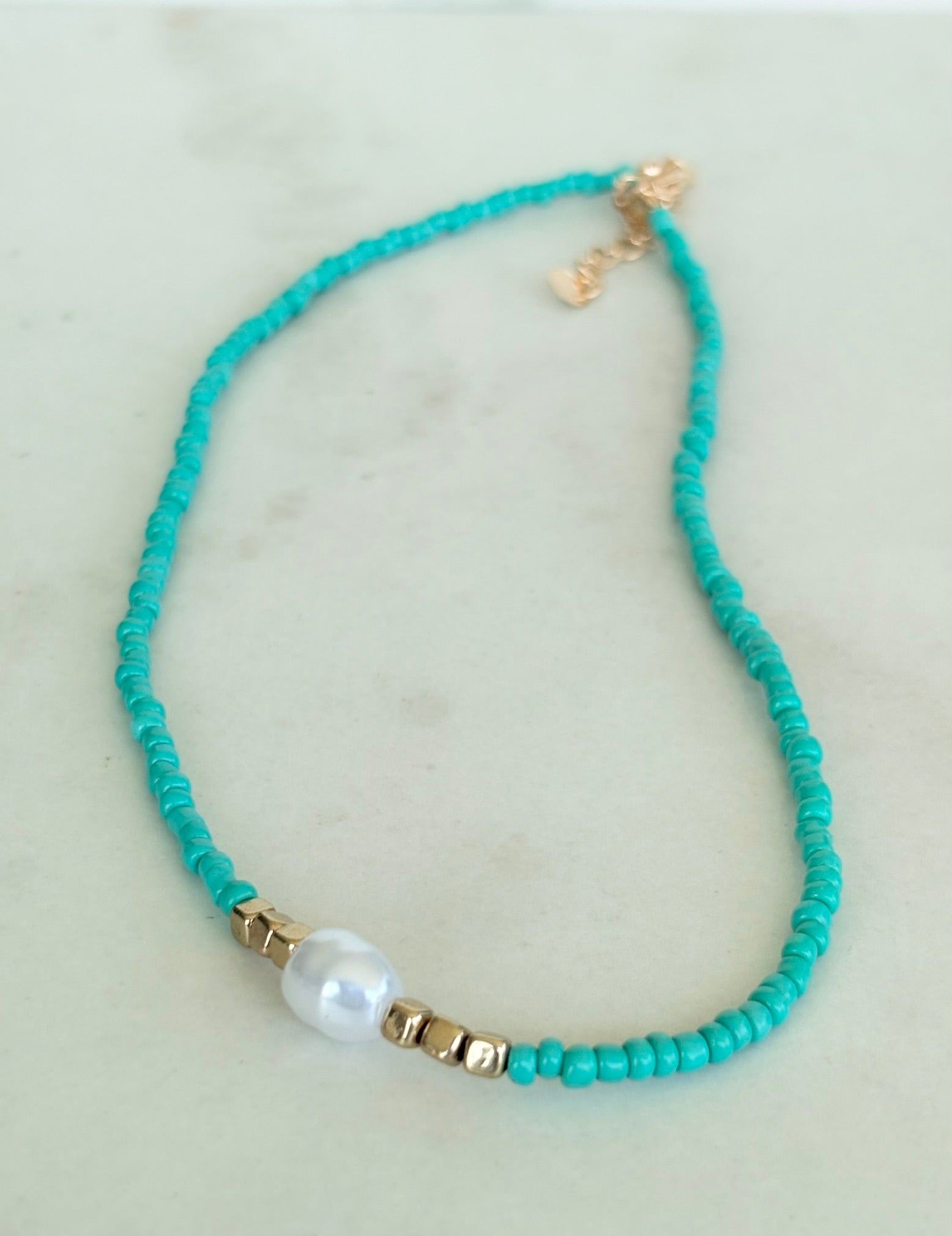 Turquoise Seed Bead & Baroque Pearl Necklace