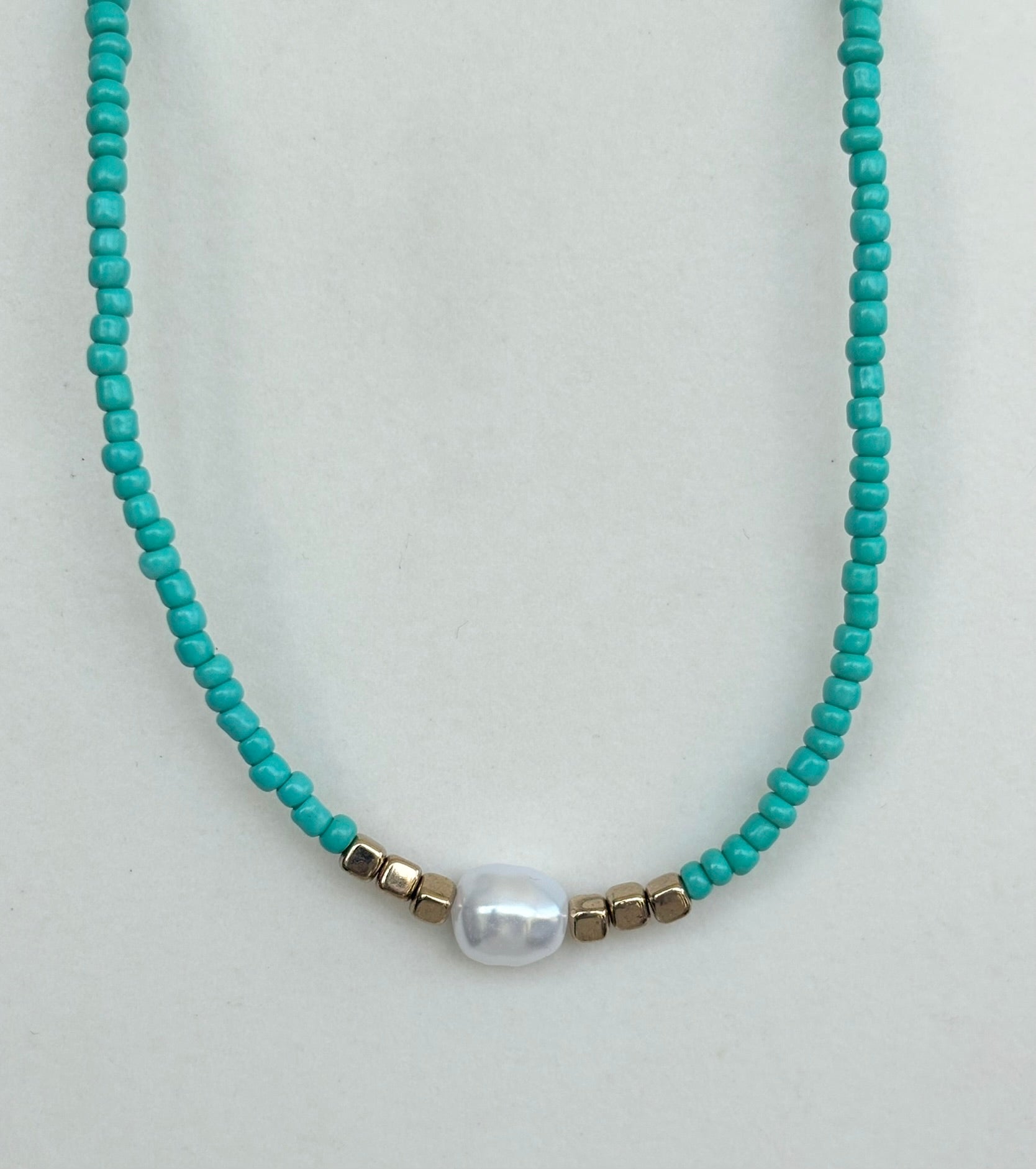 Turquoise Seed Bead & Baroque Pearl Necklace