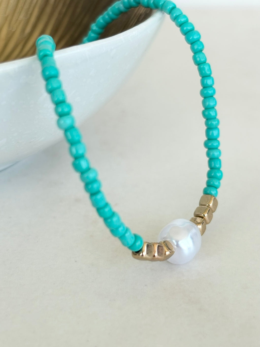 Turquoise Seed Bead & Baroque Pearl Necklace